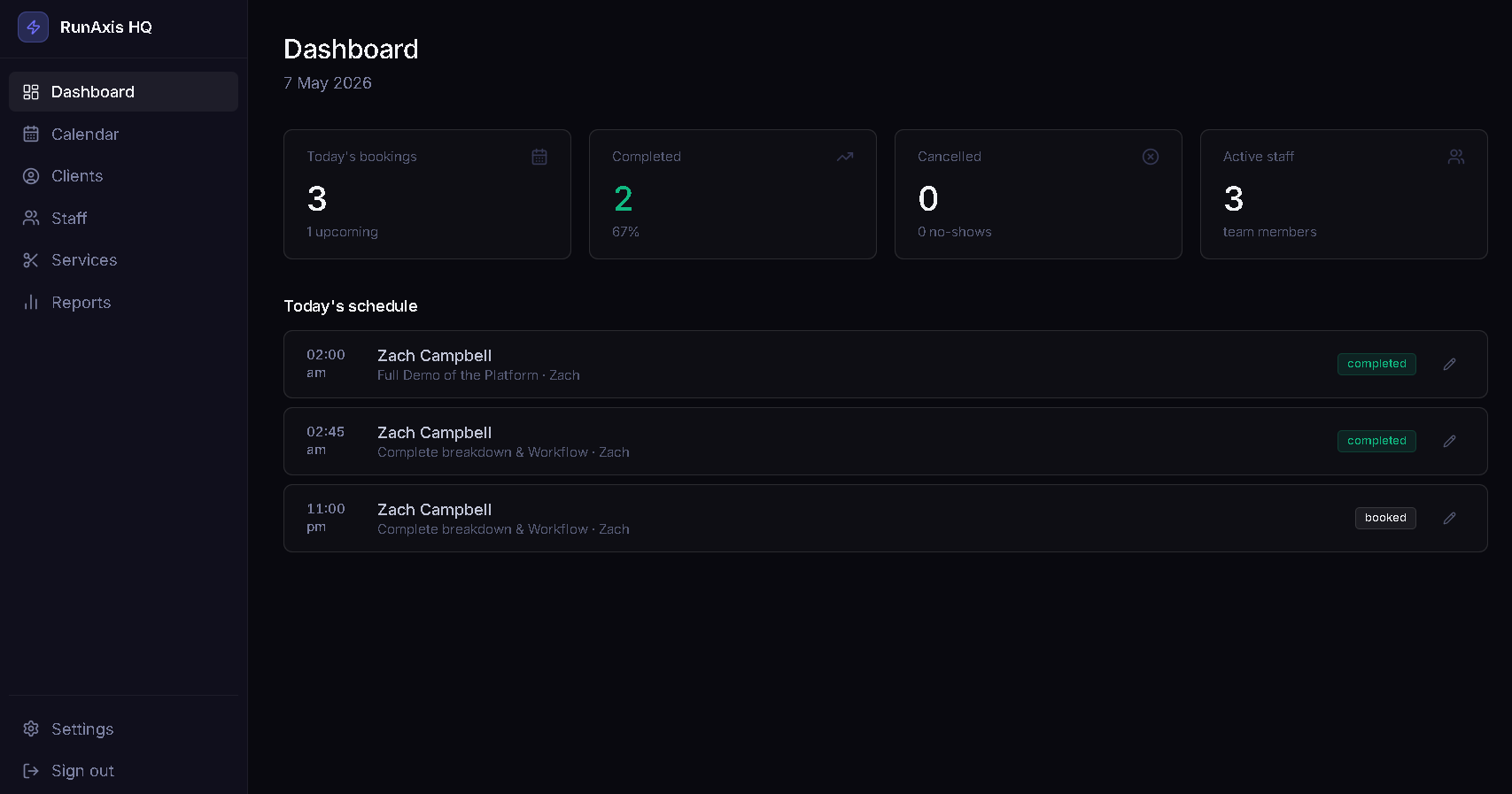 RunAxis dashboard